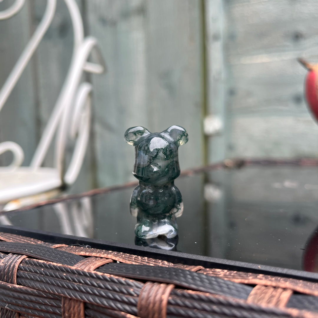 Moss Agate Teddy Bear Carving - Grounding