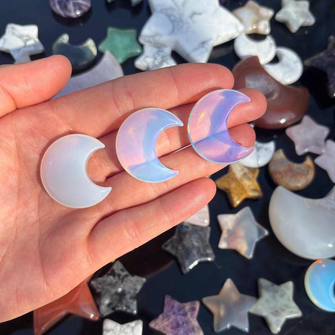 Opalite Half Moon Crystal Carving