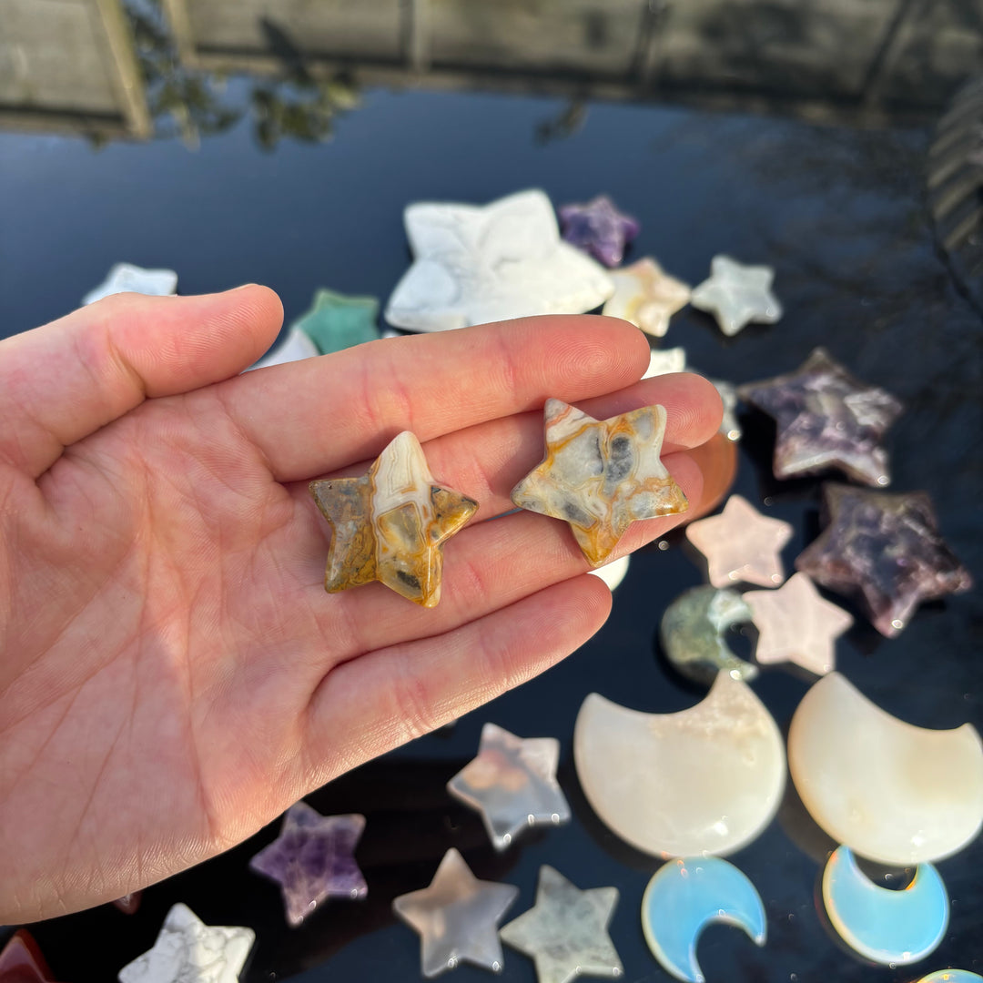 Crazy Lace Agate Star Crystal Carving