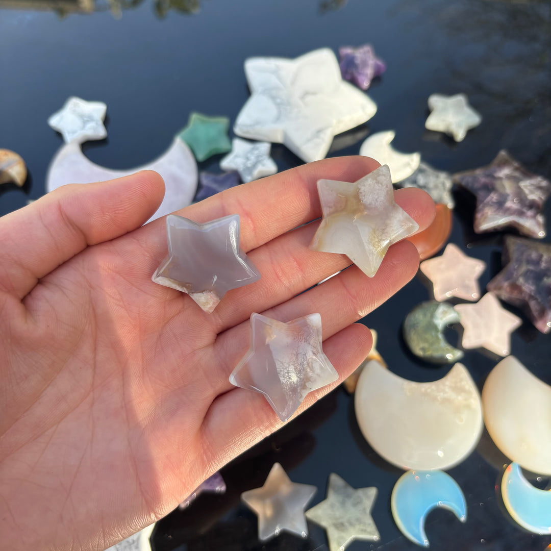 Flower Agate Star Crystal Carving