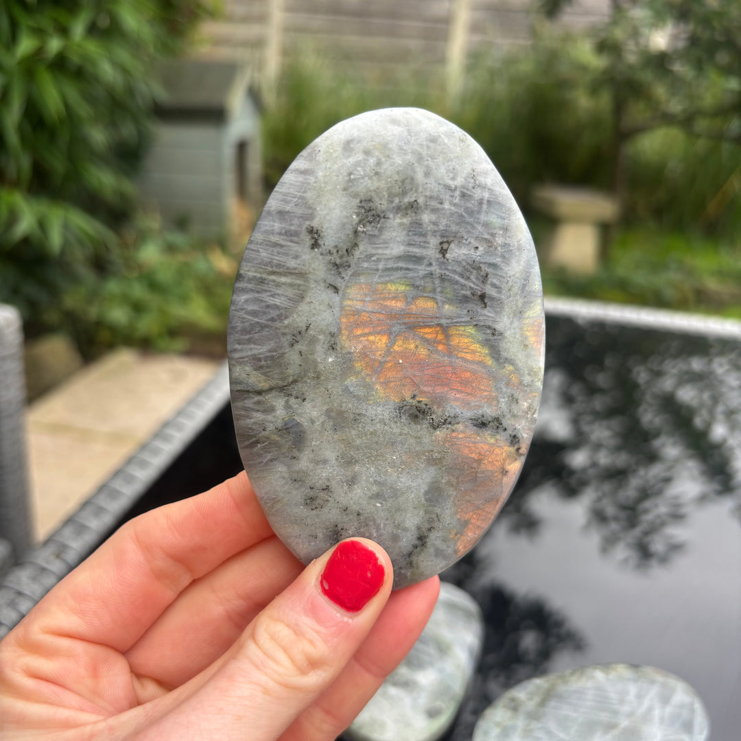 Polished Grey Labradorite Palm Stone