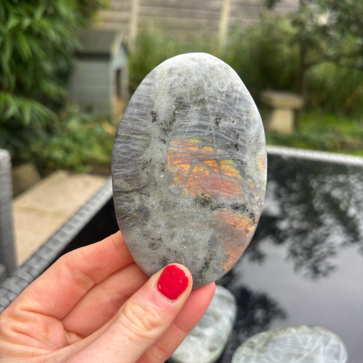 Polished Grey Labradorite Palm Stone