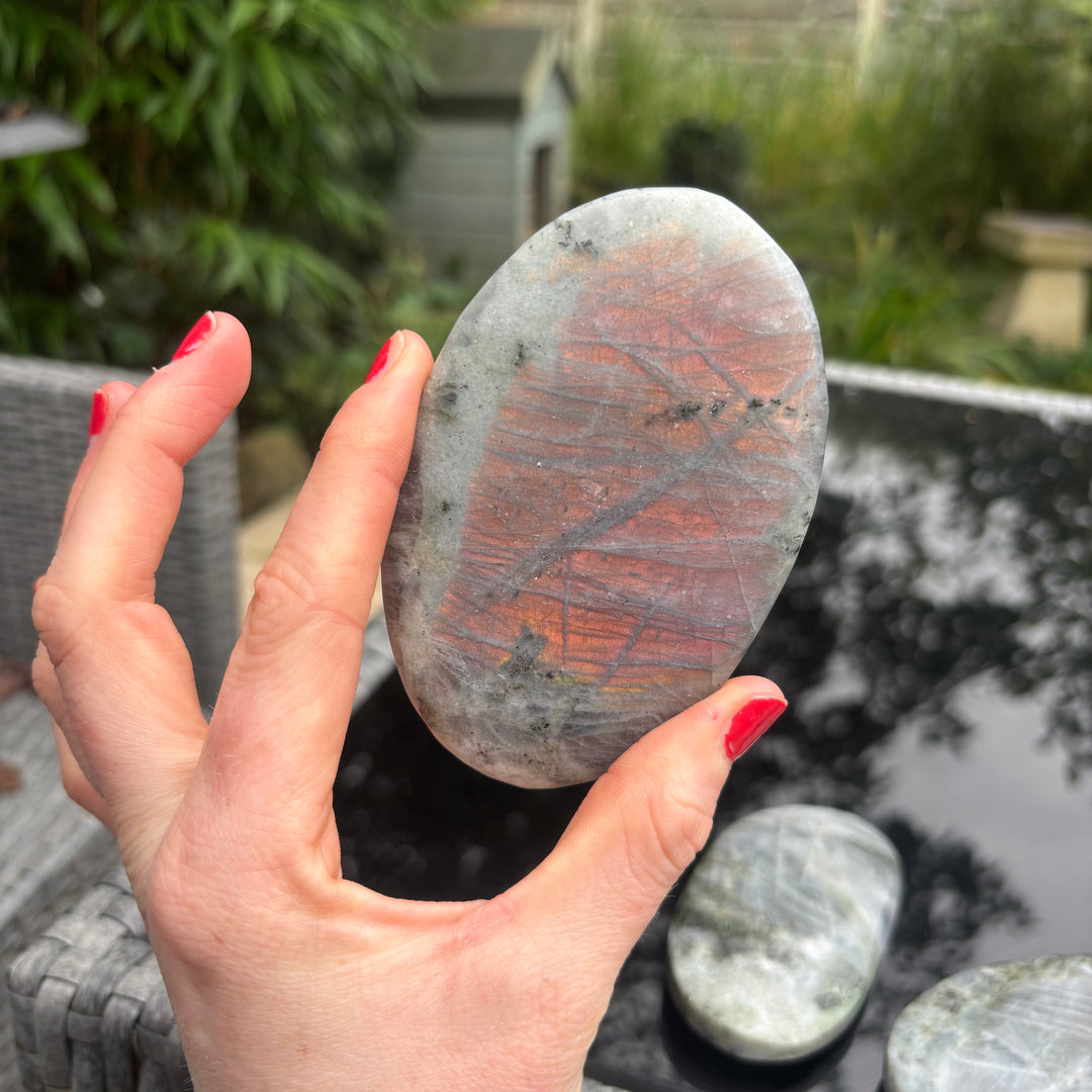 Polished Grey Labradorite Palm Stone