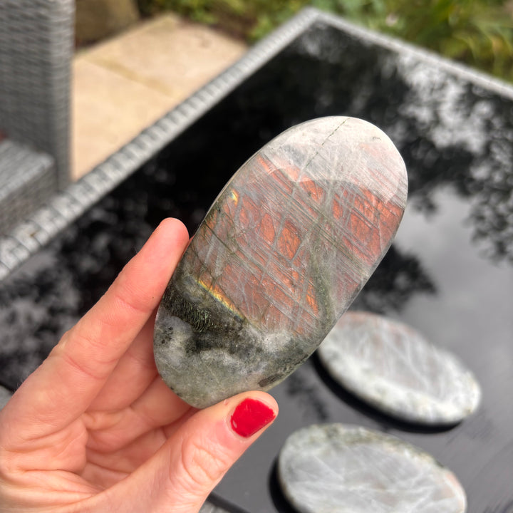 Polished Grey Labradorite Palm Stone