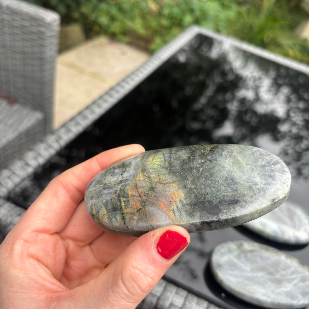 Polished Grey Labradorite Palm Stone