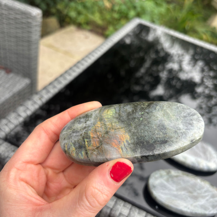 Polished Grey Labradorite Palm Stone