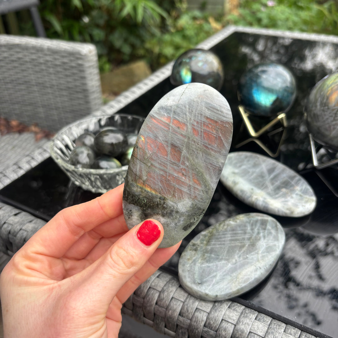 Polished Grey Labradorite Palm Stone