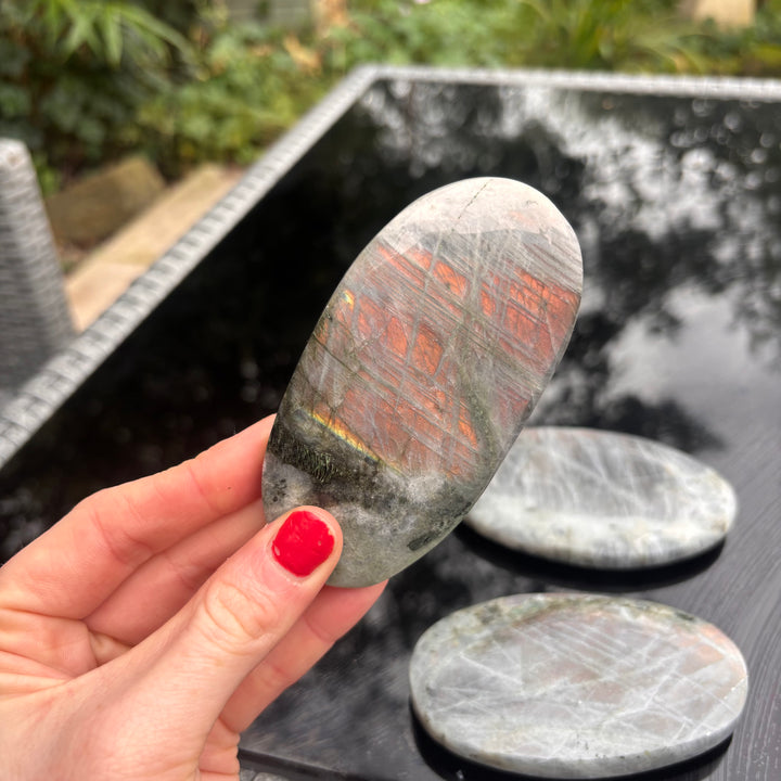 Polished Grey Labradorite Palm Stone