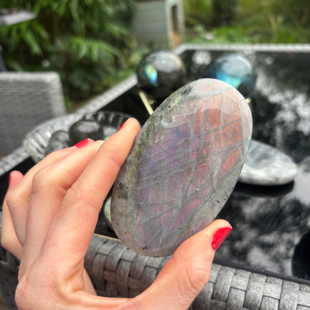 Polished Grey Labradorite Palm Stone