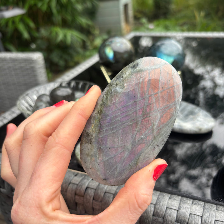 Polished Grey Labradorite Palm Stone