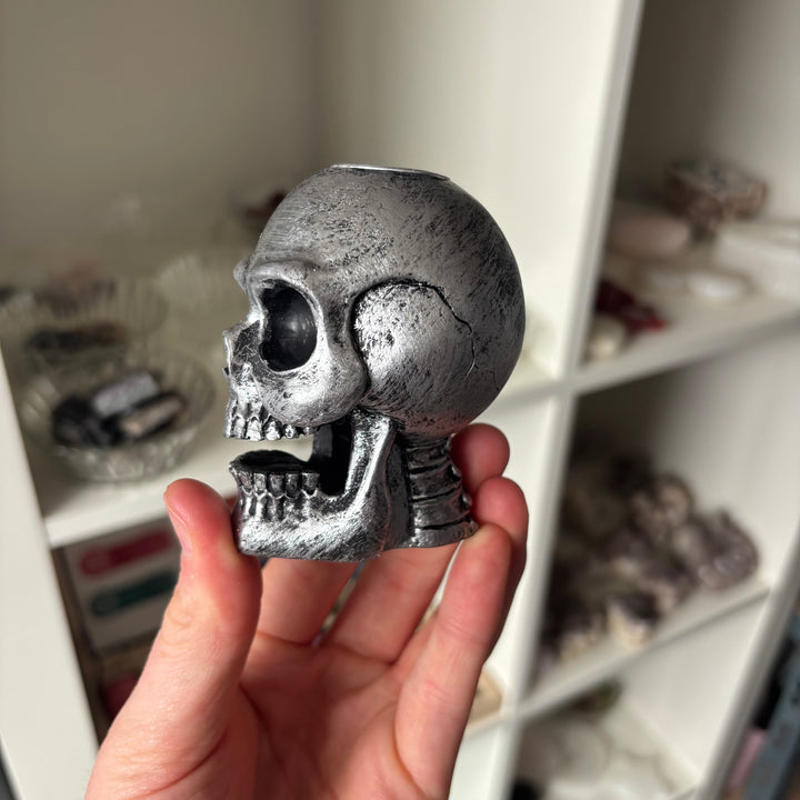 Skull Backflow Incense Cone  Burner - Silver