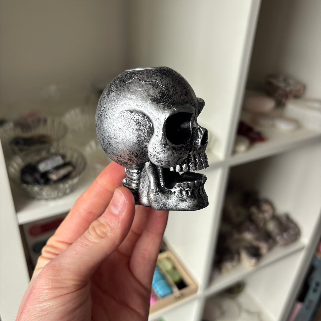 Skull Backflow Incense Cone  Burner - Silver