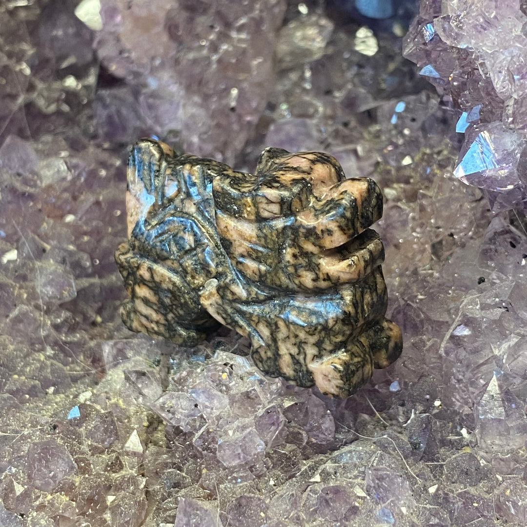 Rhodonite Dragon Carving — Soft Courage &amp; Heart Led Power