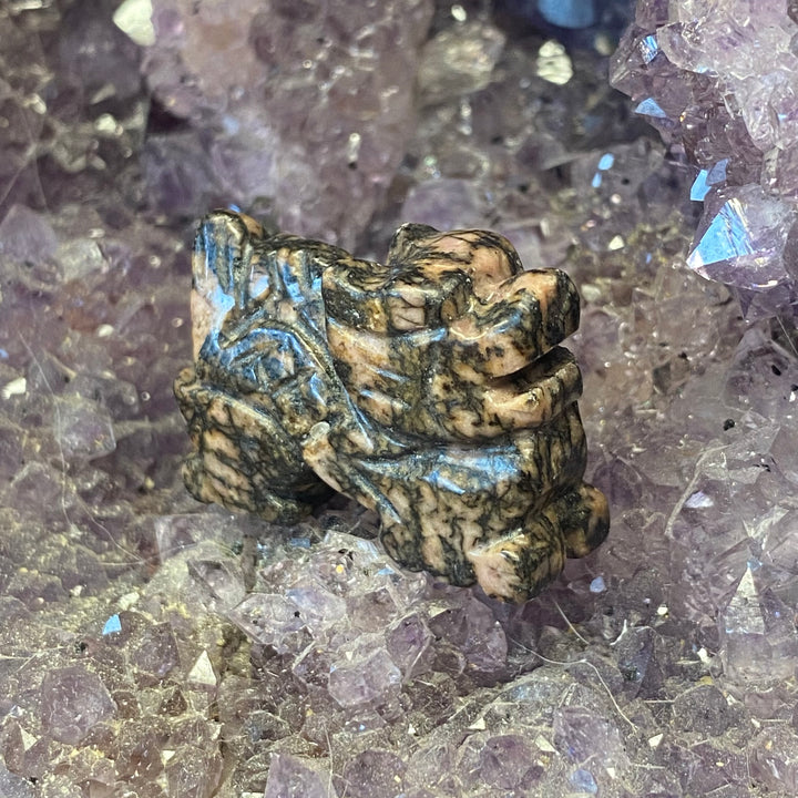 Rhodonite Dragon Carving — Soft Courage &amp; Heart Led Power