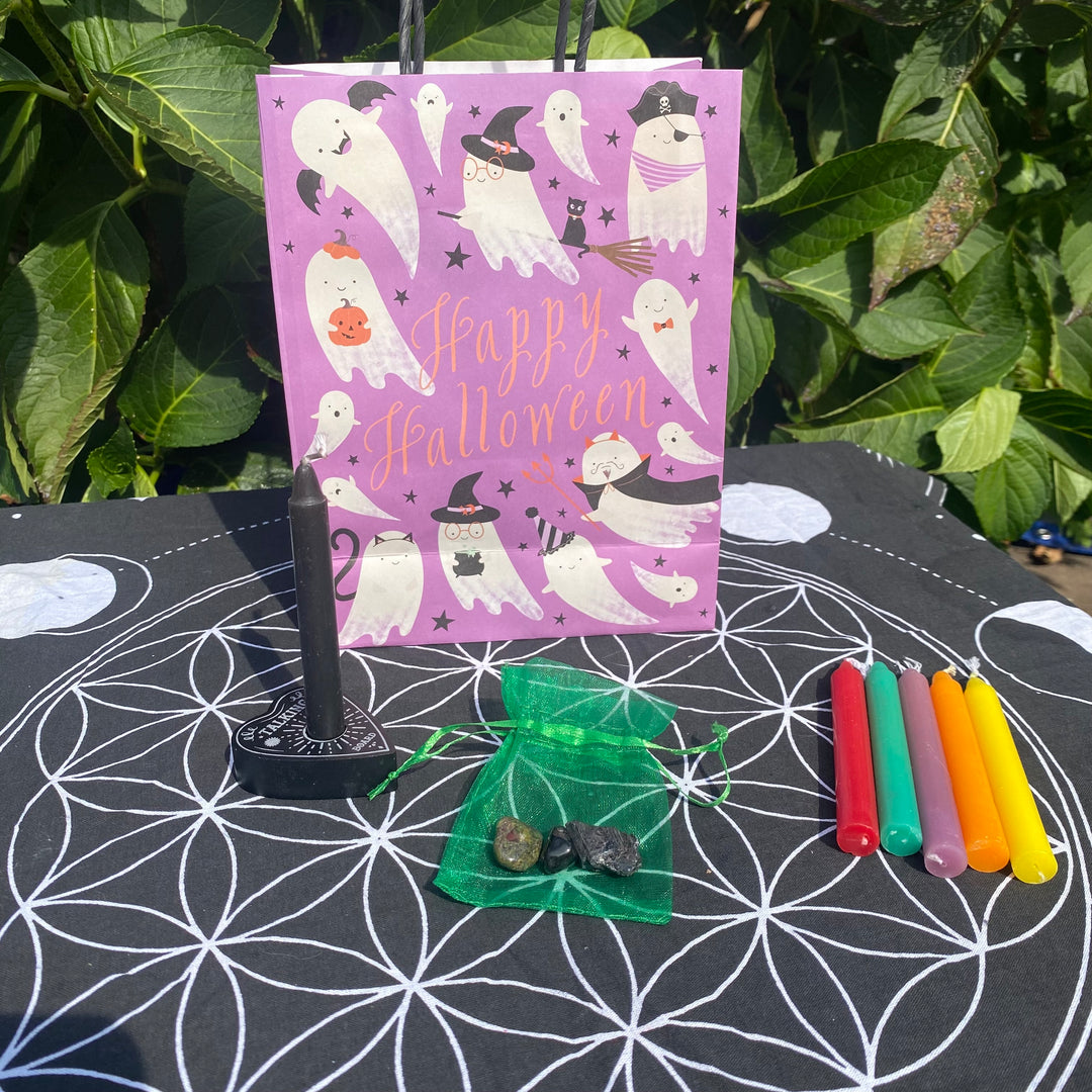 Halloween Crystals &amp; Candles Gift Pack – Protective Energy &amp; Spooky Vibes
