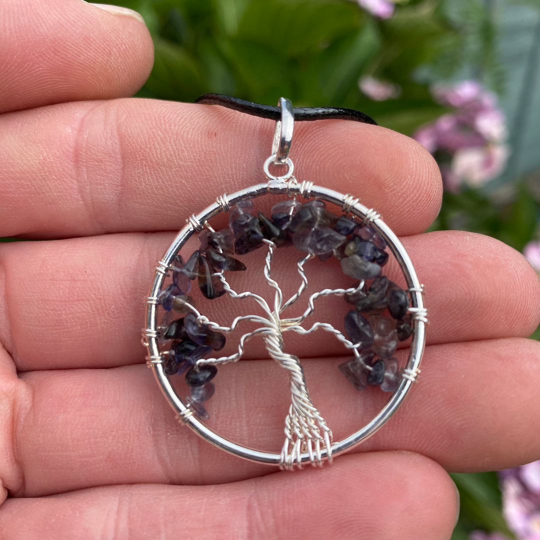 Iolite Crystal Tree of Life Pendant Necklace – Clarity &amp; Inner Vision
