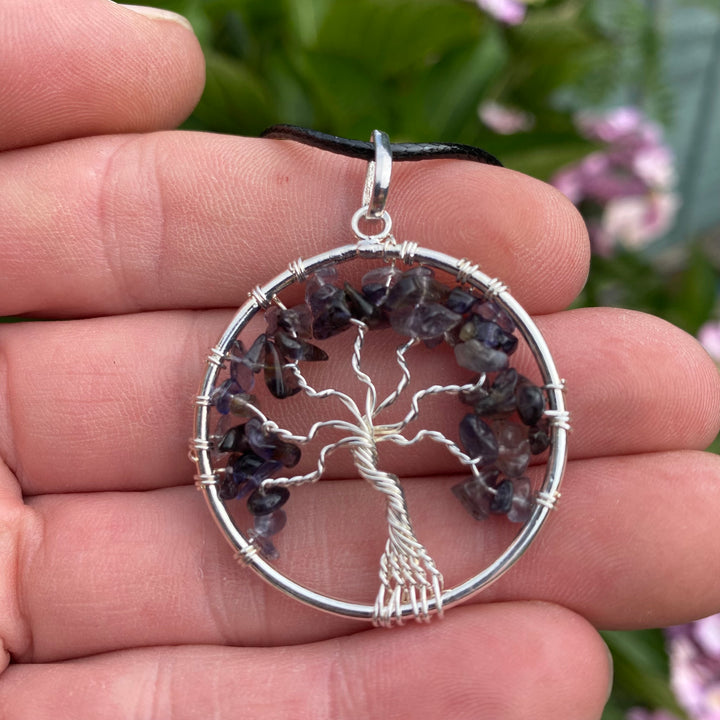 Iolite Crystal Tree of Life Pendant Necklace – Clarity &amp; Inner Vision