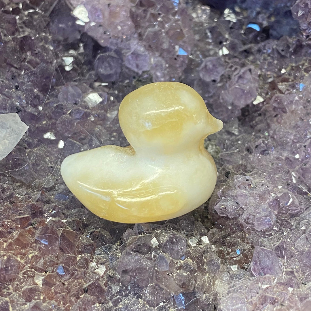 Orange Calcite Duck Carving — Warm Joy &amp; Gentle Uplifting Energy