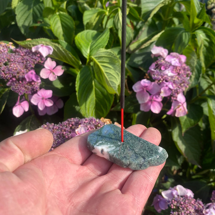 Small Moss Agate Crystal Incense Stick Holder – Grounding &amp; Nature Energy