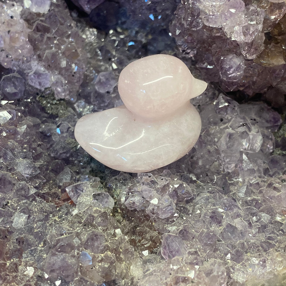 Rose Quartz Duck Carving — Soft Love &amp; Gentle Heart Energy