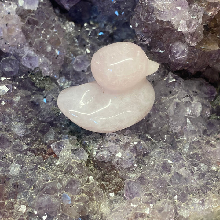 Rose Quartz Duck Carving — Soft Love &amp; Gentle Heart Energy
