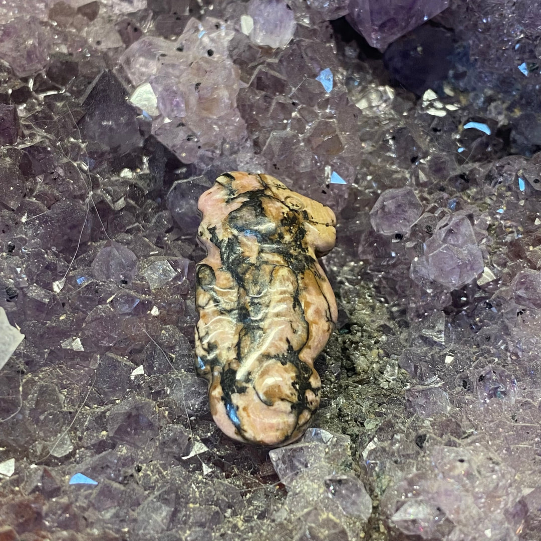 Rhodonite Seahorse Carving — Peaceful Strength &amp; Serene Heart Energy