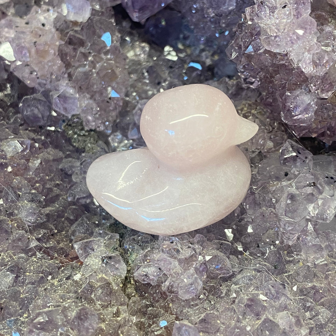Rose Quartz Duck Carving — Soft Love &amp; Gentle Heart Energy