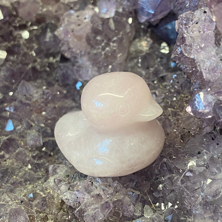 Rose Quartz Duck Carving — Soft Love &amp; Gentle Heart Energy