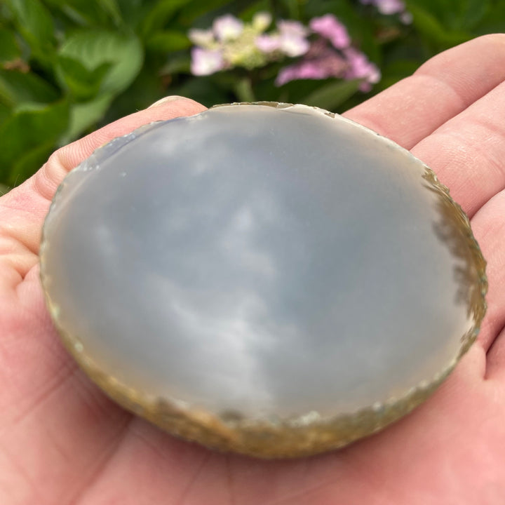 Small Round Grey Agate Slice – Grounding &amp; Calm Energy