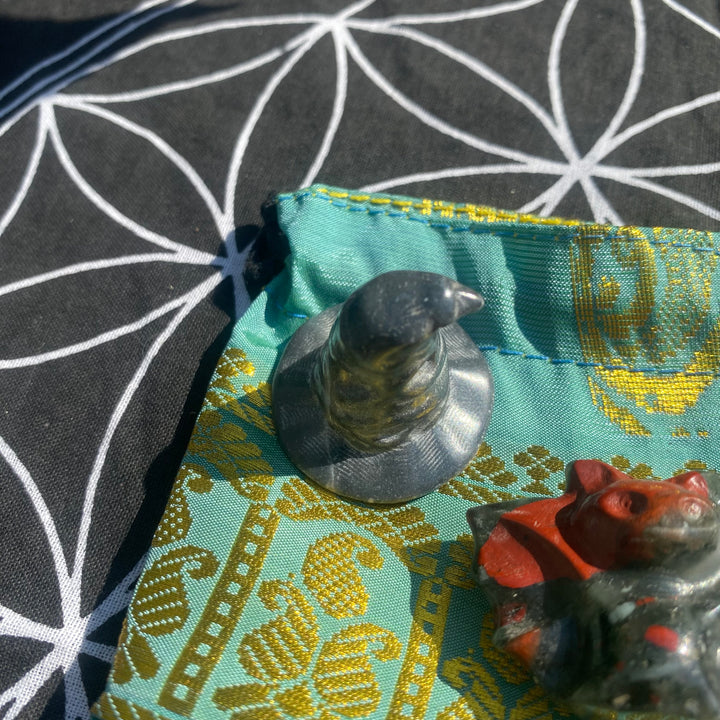 Silver Obsidian Witch’s Hat &amp; Bloodstone Bat Gift Set – Protective &amp; Grounding Energy
