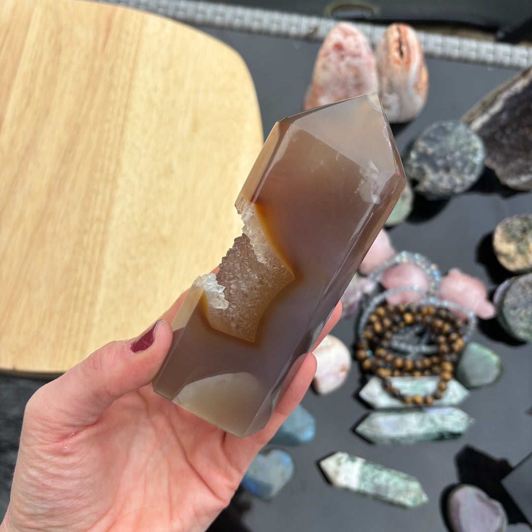 Agate Crystal Tower with Druzy