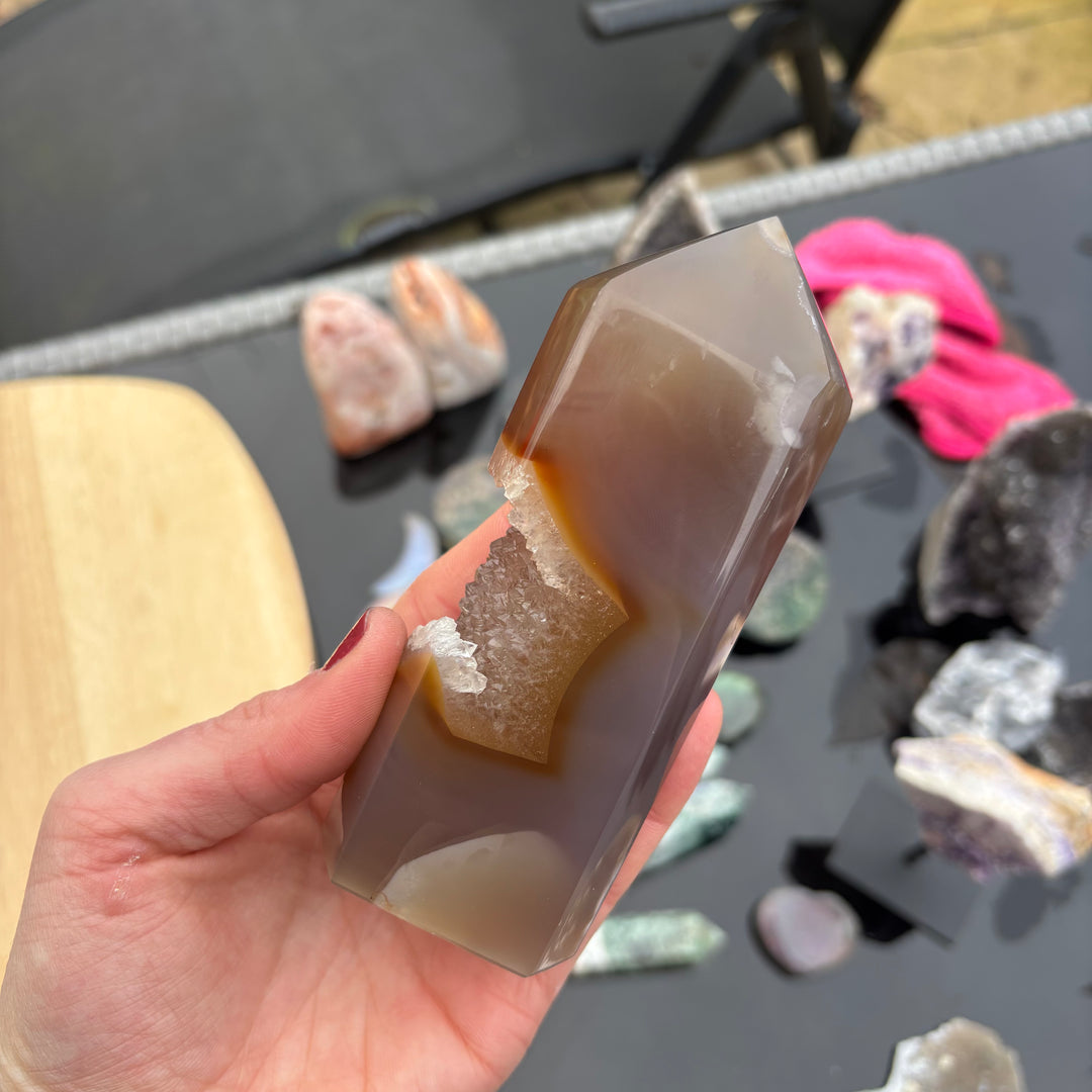 Agate Crystal Tower with Druzy