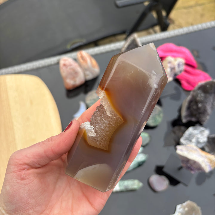 Agate Crystal Tower with Druzy