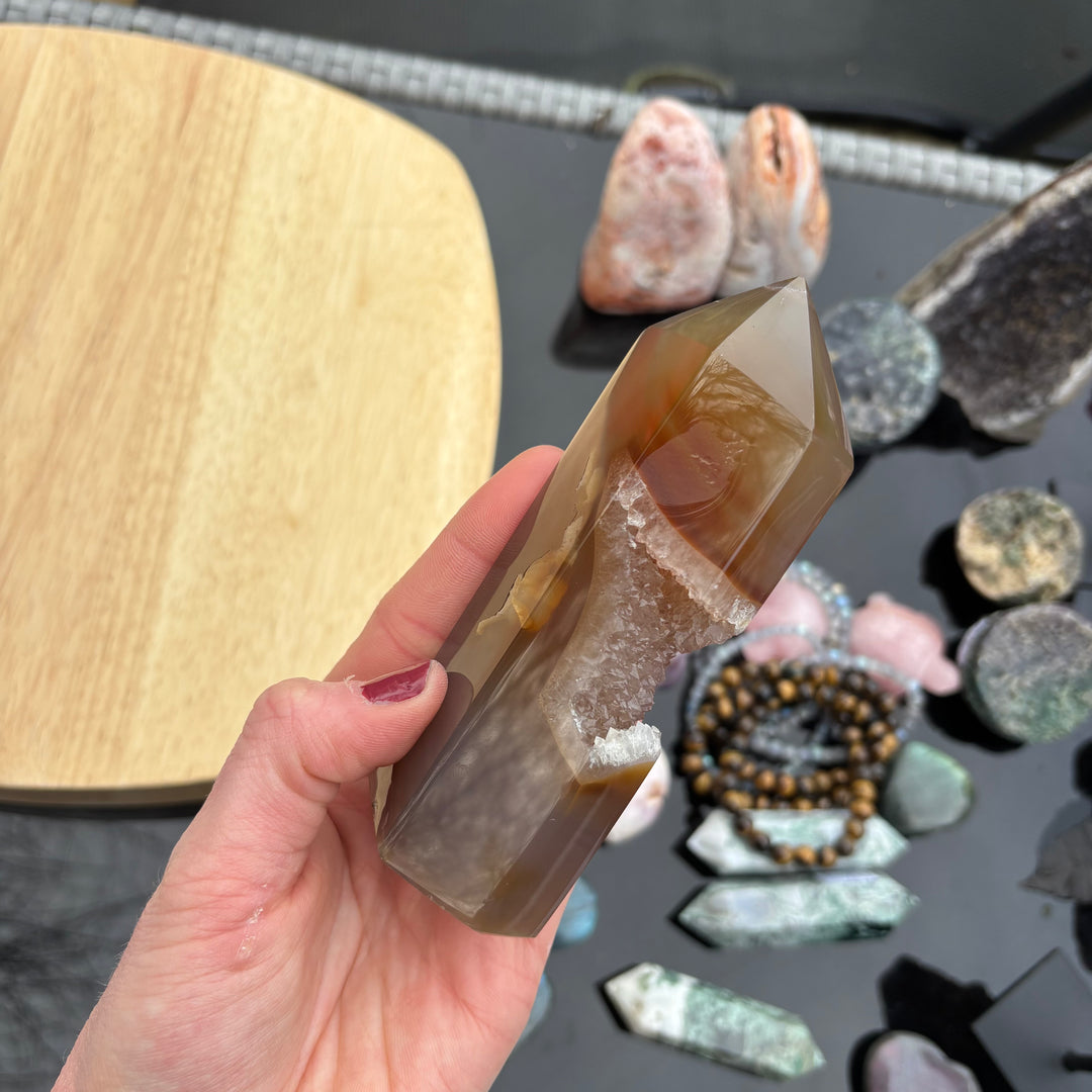 Agate Crystal Tower with Druzy