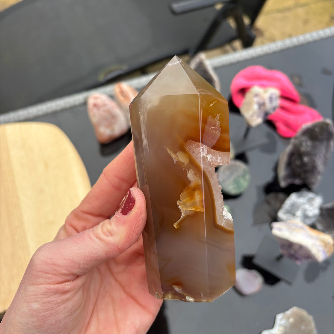 Agate Crystal Tower with Druzy