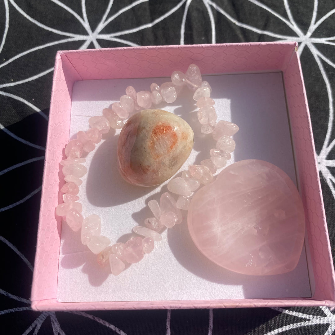 Rose Quartz Sunstone Crystal Love Gift Set - Love &amp; Joy