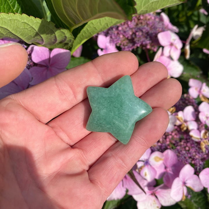 Green Aventurine Drilled Star Crystal Carving – Abundance &amp; Heart Energy