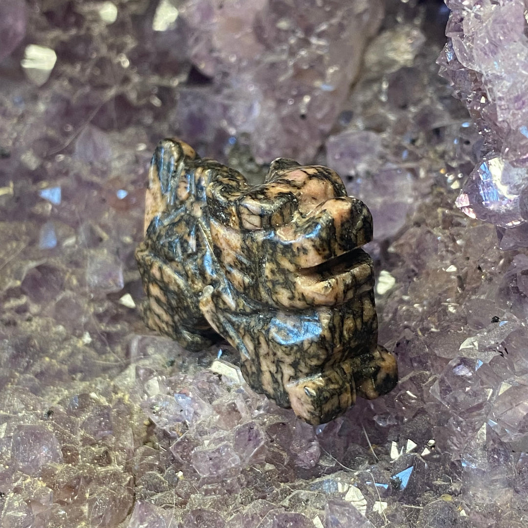Rhodonite Dragon Carving — Soft Courage &amp; Heart Led Power