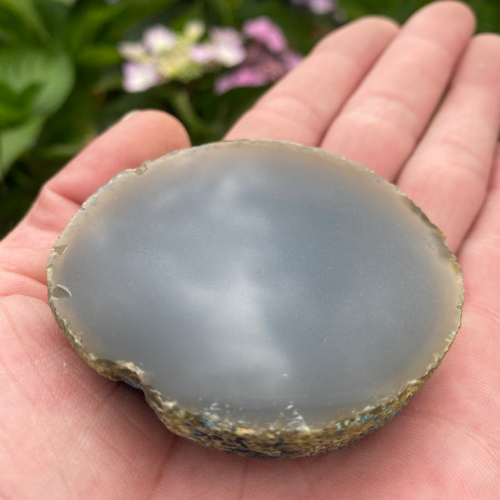 Small Round Grey Agate Slice – Grounding &amp; Calm Energy