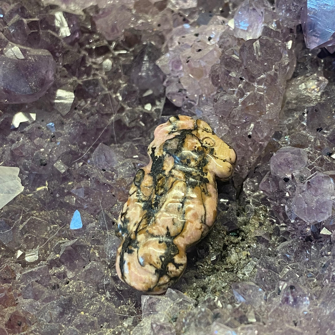 Rhodonite Seahorse Carving — Peaceful Strength &amp; Serene Heart Energy