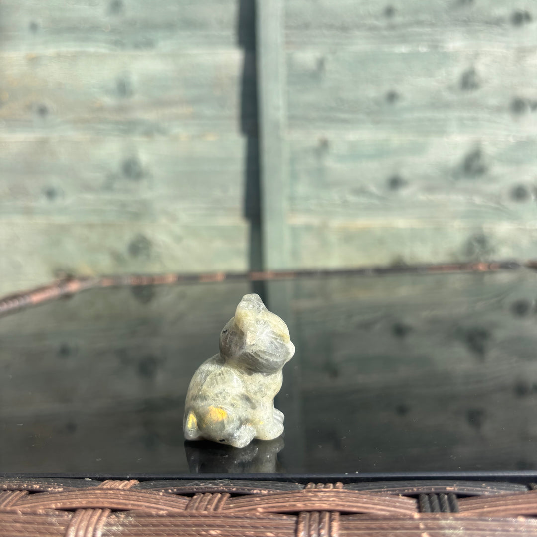 Labradorite Cat Crystal Carving