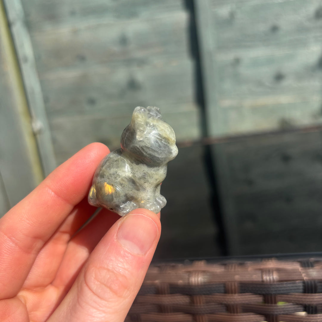 Labradorite Cat Crystal Carving