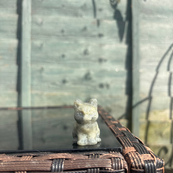 Labradorite Cat Crystal Carving