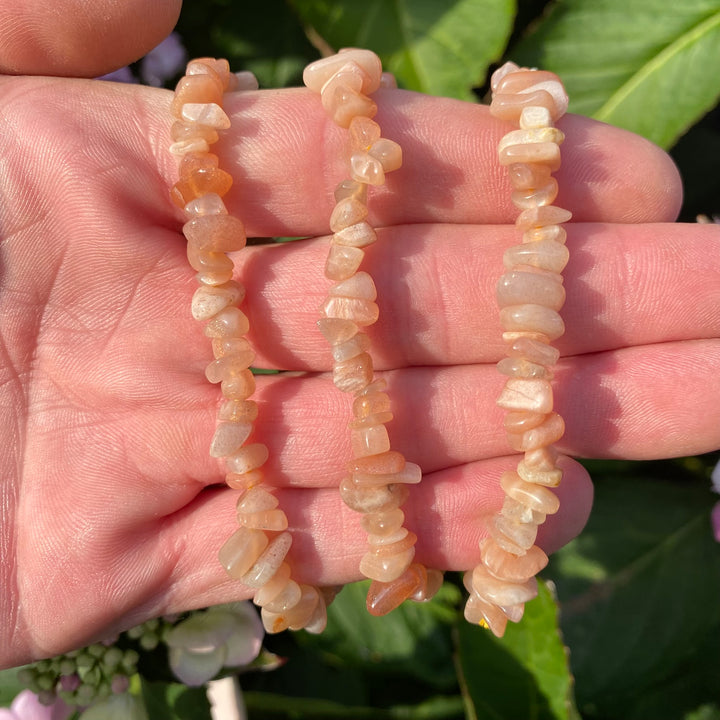 Peach Moonstone Crystal Chip Bracelet | Calming &amp; Healing