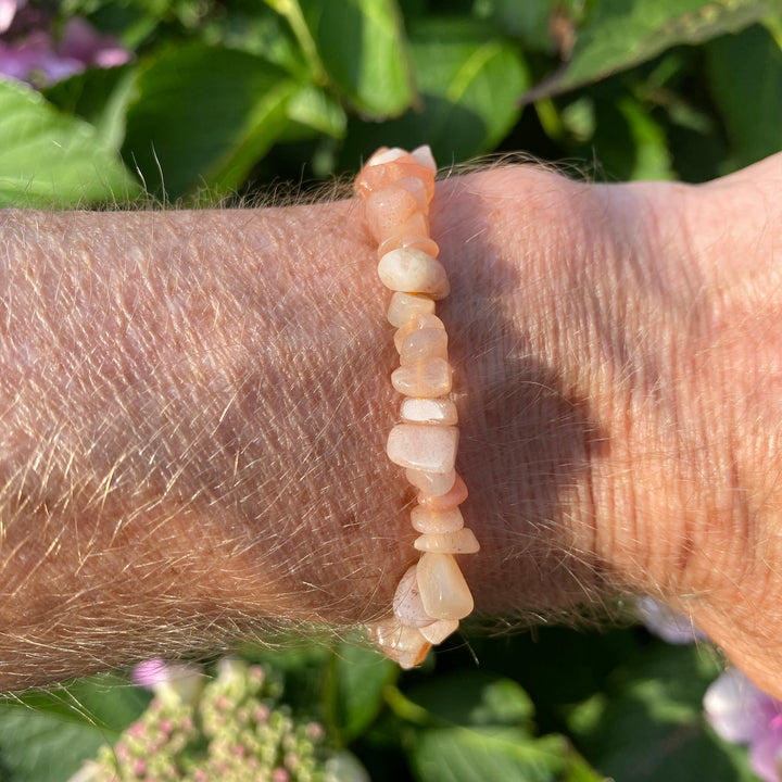 Peach Moonstone Crystal Chip Bracelet | Calming &amp; Healing