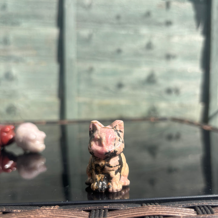 Rhodonite Cat Crystal Carving