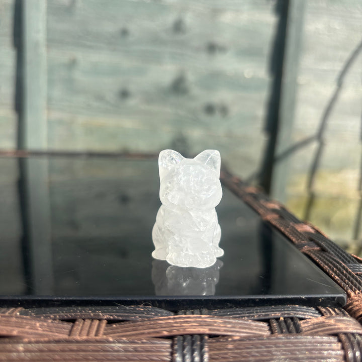 Clear Quartz Cat Crystal Carving