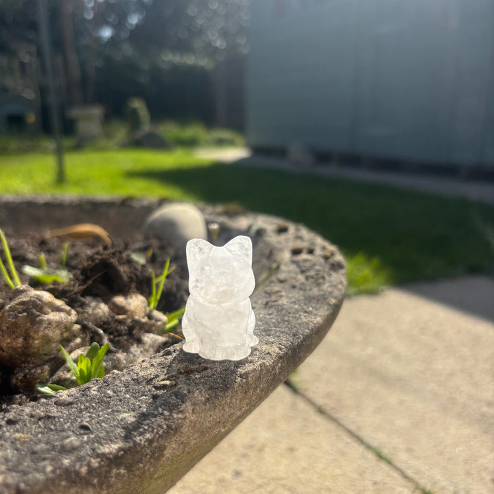 Clear Quartz Cat Crystal Carving