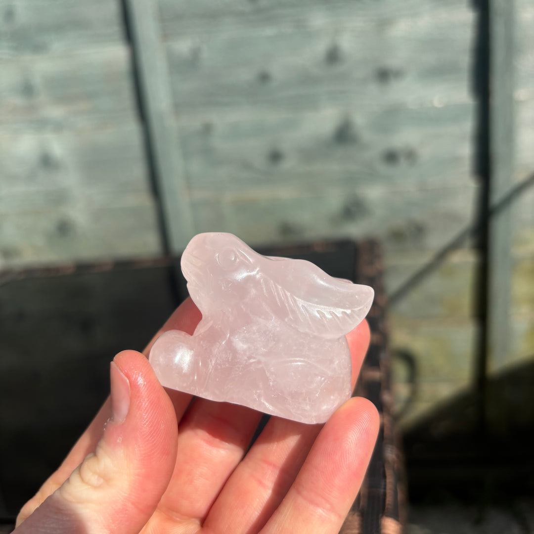 Sitting Down Rose Quartz Rabbit Carving