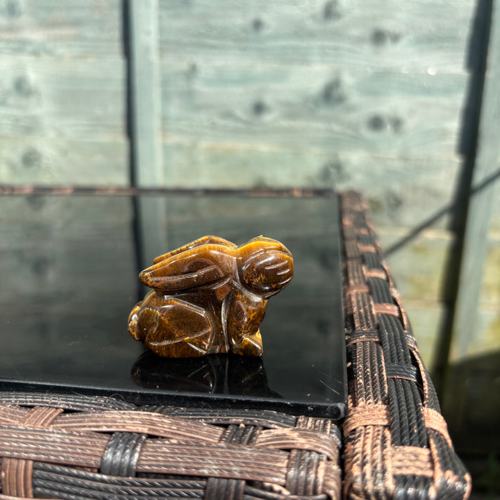 Sitting Down Tiger Eye Rabbit Carving